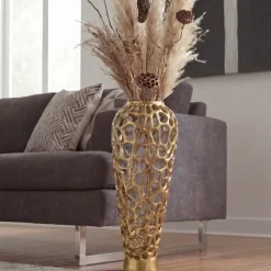 Vase Aluminium Gold Blumenvase Bodenvase Wohndeko Groß Rund Dekovase Handmade