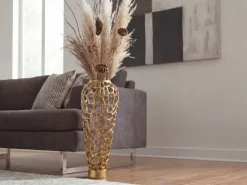Vase Aluminium Gold Blumenvase Bodenvase Wohndeko Groß Rund Dekovase Handmade