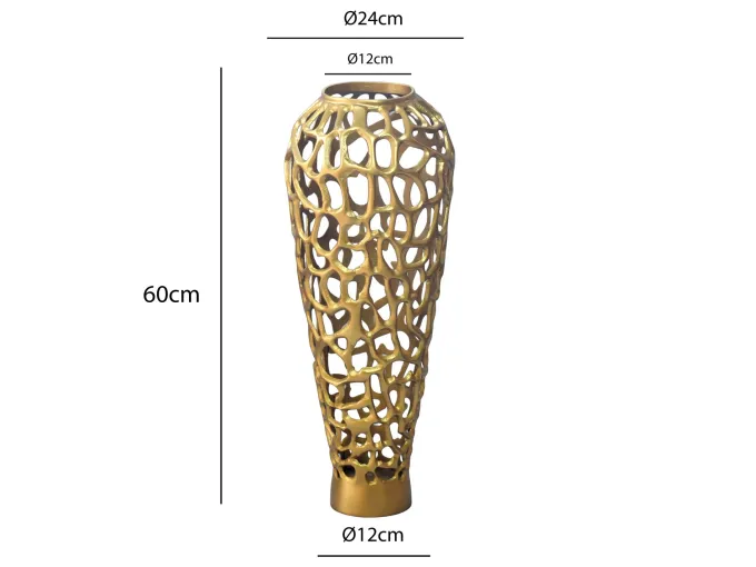 Vase Aluminium Gold Blumenvase Bodenvase Wohndeko Groß Rund Dekovase Handmade