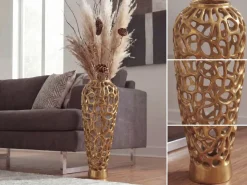 Vase Aluminium Gold Blumenvase Bodenvase Wohndeko Groß Rund Dekovase Handmade