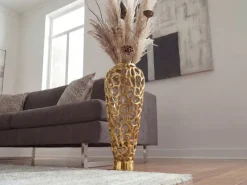 Vase Aluminium Gold Blumenvase Bodenvase Wohndeko Groß Rund Dekovase Handmade