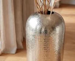 Vase Aluminium Silber Blumenvase Bodenvase Wohndeko Rund Dekovase Metall Deko
