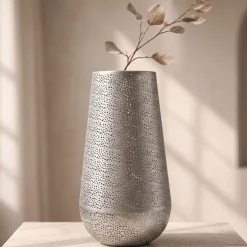 Vase 47cm Metall Blumenvase Bodenvase Wohndeko Groß Rund Design Dekovase Hoch