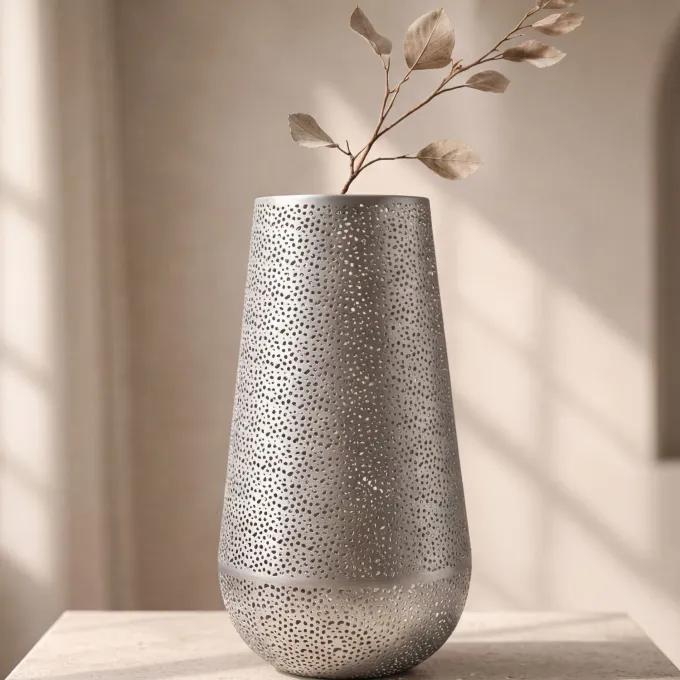 Vase 47cm Metall Blumenvase Bodenvase Wohndeko Groß Rund Design Dekovase Hoch