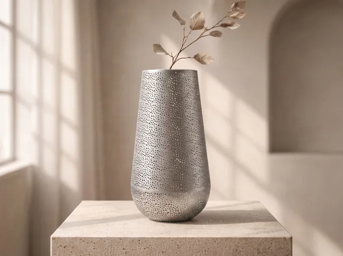 Vase 47cm Metall Blumenvase Bodenvase Wohndeko Groß Rund Design Dekovase Hoch