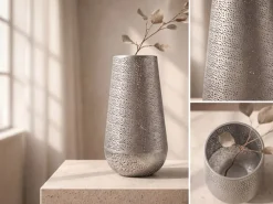 Vase 47cm Metall Blumenvase Bodenvase Wohndeko Groß Rund Design Dekovase Hoch