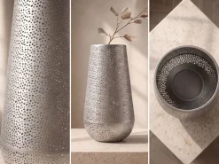 Vase 47cm Metall Blumenvase Bodenvase Wohndeko Groß Rund Design Dekovase Hoch