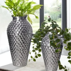 Vase 2er Set FineBuy Blumenvase Aluminium Amphore Tischvase Rund Dekovase