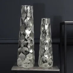 Vase 2er Set FineBuy Blumenvase Aluminium Tischvase Hammerschlag Dekovase Modern