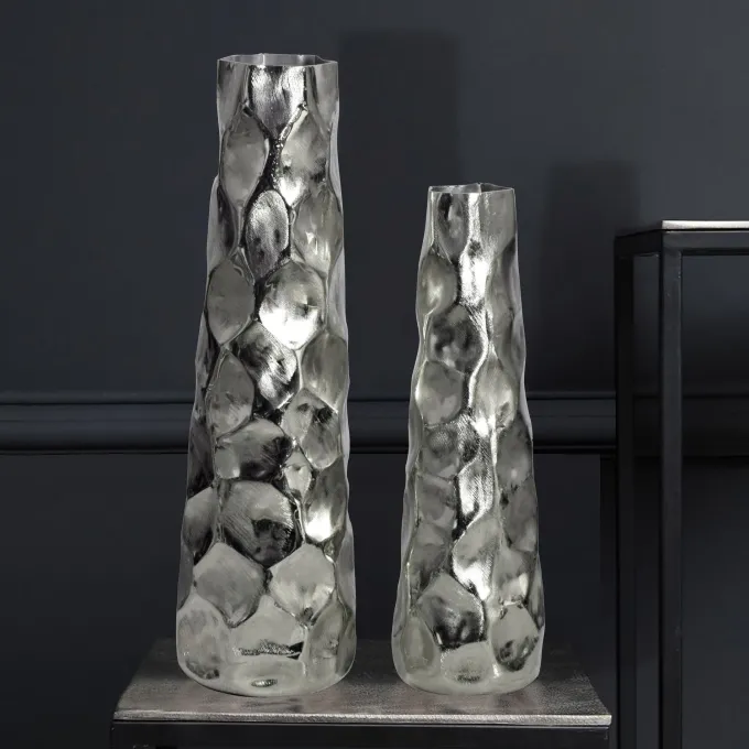 Vase 2er Set FineBuy Blumenvase Aluminium Tischvase Hammerschlag Dekovase Modern