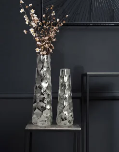 Vase 2er Set FineBuy Blumenvase Aluminium Tischvase Hammerschlag Dekovase Modern
