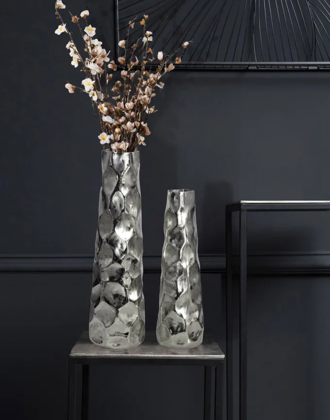 Vase 2er Set FineBuy Blumenvase Aluminium Tischvase Hammerschlag Dekovase Modern