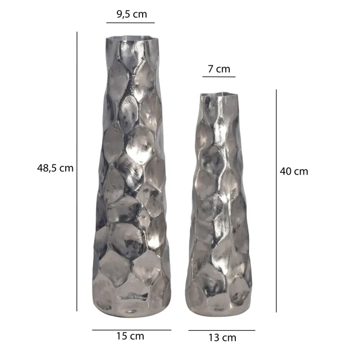 Vase 2er Set FineBuy Blumenvase Aluminium Tischvase Hammerschlag Dekovase Modern