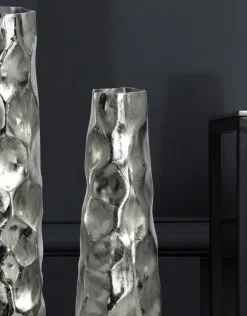 Vase 2er Set FineBuy Blumenvase Aluminium Tischvase Hammerschlag Dekovase Modern
