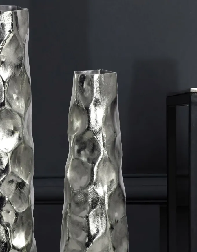 Vase 2er Set FineBuy Blumenvase Aluminium Tischvase Hammerschlag Dekovase Modern