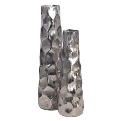 Vase 2er Set FineBuy Blumenvase Aluminium Tischvase Hammerschlag Dekovase Modern