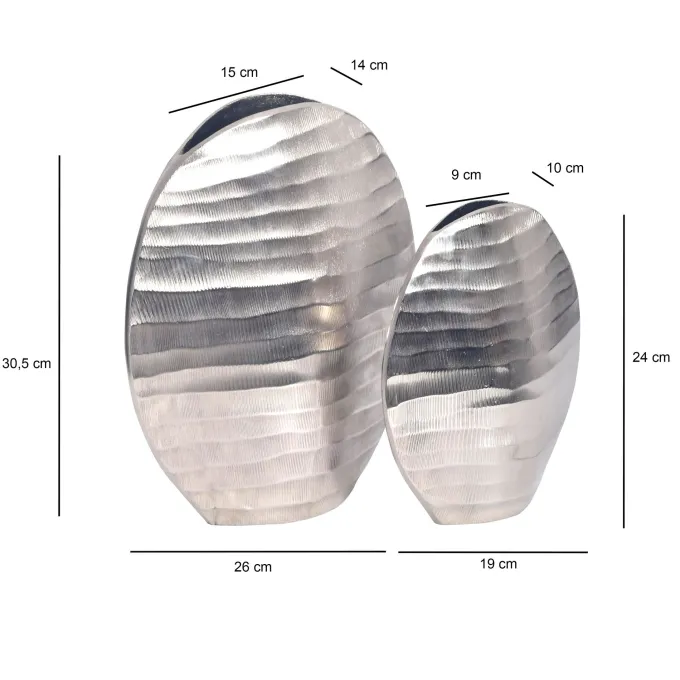 Vase 2er Set FineBuy Blumenvase Aluminium Tischvase Dekovase Rund Wellenmuster