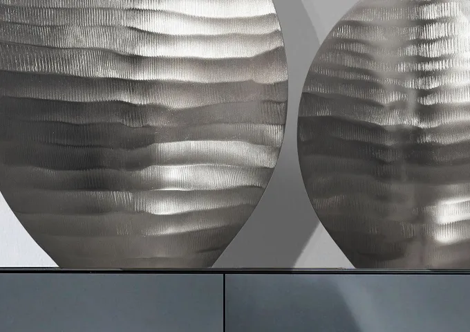 Vase 2er Set FineBuy Blumenvase Aluminium Tischvase Dekovase Rund Wellenmuster