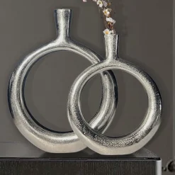 Vase 2er Set FineBuy Blumenvase Aluminium Donut Tischvase Modern Rund Wohndeko