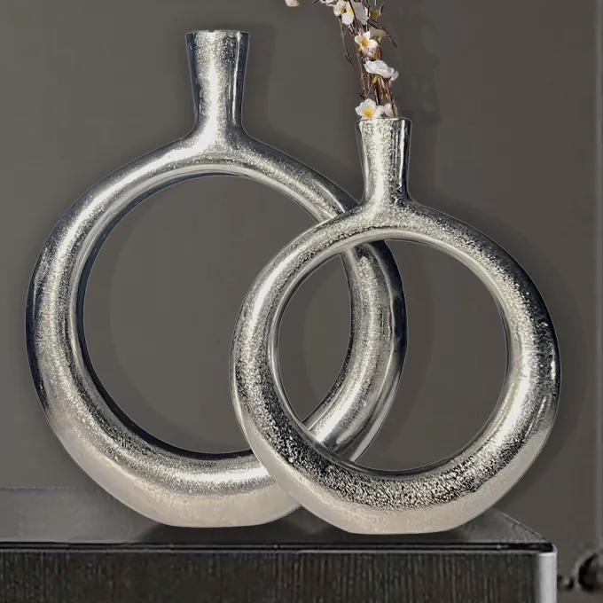 Vase 2er Set FineBuy Blumenvase Aluminium Donut Tischvase Modern Rund Wohndeko