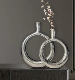 Vase 2er Set FineBuy Blumenvase Aluminium Donut Tischvase Modern Rund Wohndeko