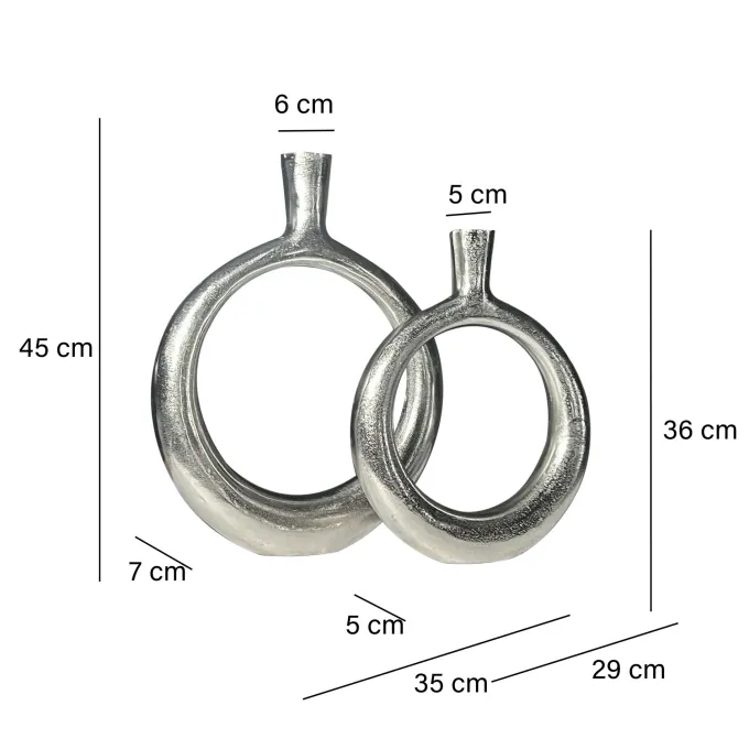 Vase 2er Set FineBuy Blumenvase Aluminium Donut Tischvase Modern Rund Wohndeko