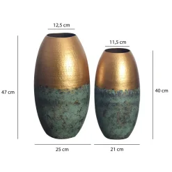 Vase 2er Set FineBuy Blumenvase Aluminium Gold Patina Tischvase Punziert Rund