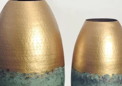 Vase 2er Set FineBuy Blumenvase Aluminium Gold Patina Tischvase Punziert Rund