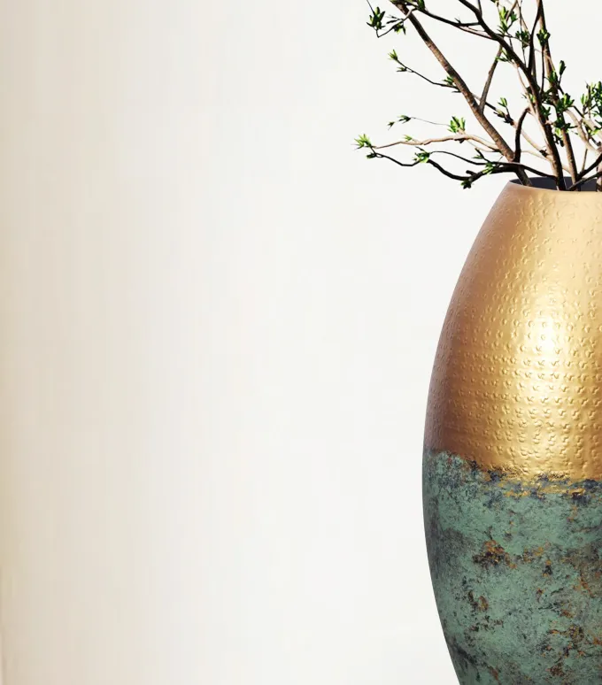 Vase 2er Set FineBuy Blumenvase Aluminium Gold Patina Tischvase Punziert Rund