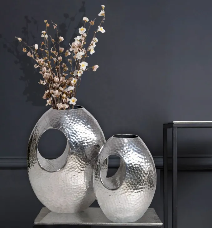 Vase 2er Set FineBuy Blumenvase Aluminium Hammerschlag Tischvase Modern Dekovase