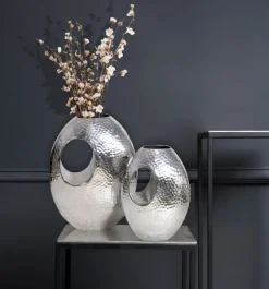 Vase 2er Set FineBuy Blumenvase Aluminium Hammerschlag Tischvase Modern Dekovase