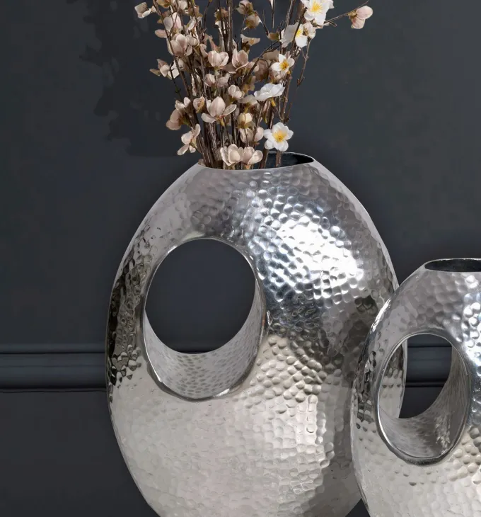 Vase 2er Set FineBuy Blumenvase Aluminium Hammerschlag Tischvase Modern Dekovase