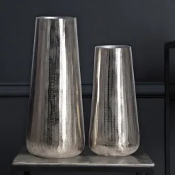 Vase 2er Set FineBuy Blumenvase Aluminium Silber Wohndeko Tischvase Modern Rund
