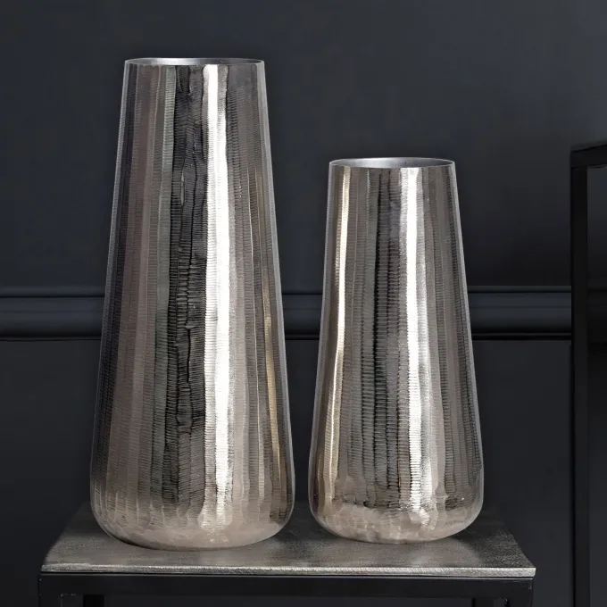 Vase 2er Set FineBuy Blumenvase Aluminium Silber Wohndeko Tischvase Modern Rund
