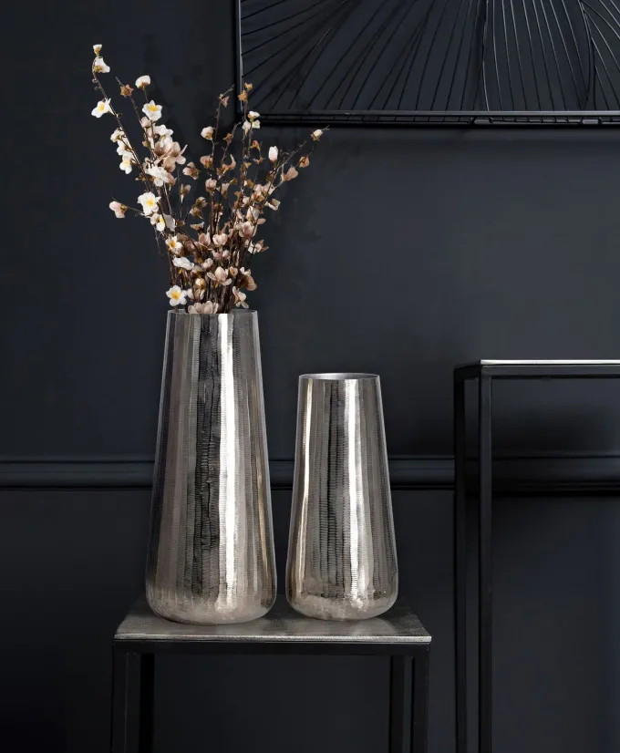 Vase 2er Set FineBuy Blumenvase Aluminium Silber Wohndeko Tischvase Modern Rund