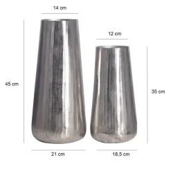 Vase 2er Set FineBuy Blumenvase Aluminium Silber Wohndeko Tischvase Modern Rund
