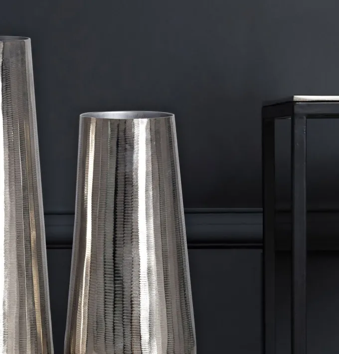 Vase 2er Set FineBuy Blumenvase Aluminium Silber Wohndeko Tischvase Modern Rund