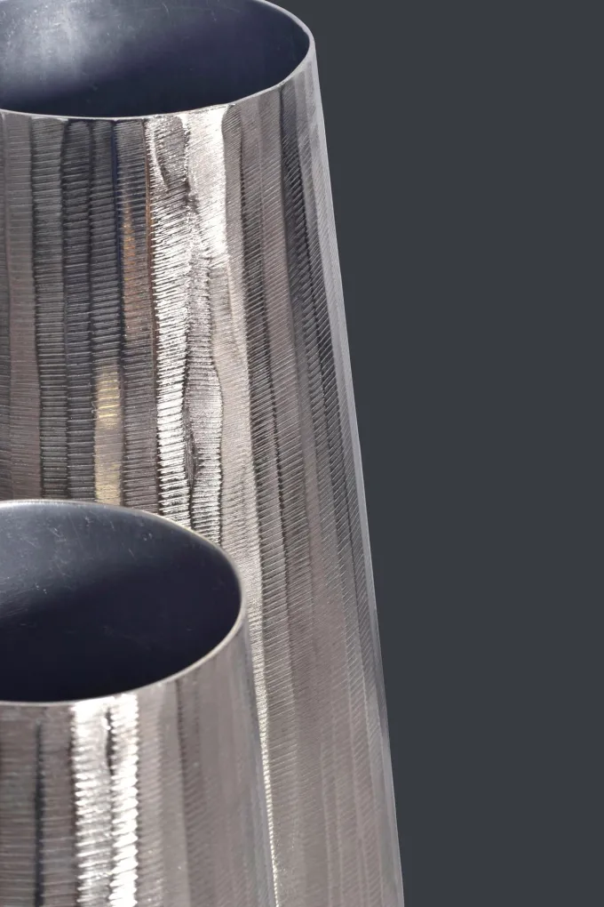 Vase 2er Set FineBuy Blumenvase Aluminium Silber Wohndeko Tischvase Modern Rund