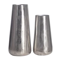 Vase 2er Set FineBuy Blumenvase Aluminium Silber Wohndeko Tischvase Modern Rund