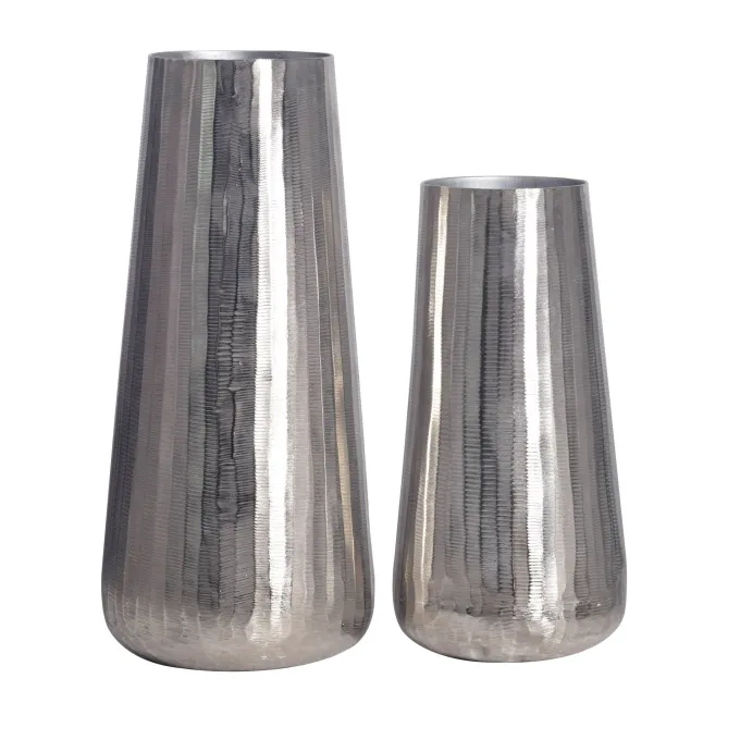 Vase 2er Set FineBuy Blumenvase Aluminium Silber Wohndeko Tischvase Modern Rund
