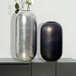 Vase 2er Set FineBuy Blumenvase Aluminium Hammerschlag Tischvase Modern Rund