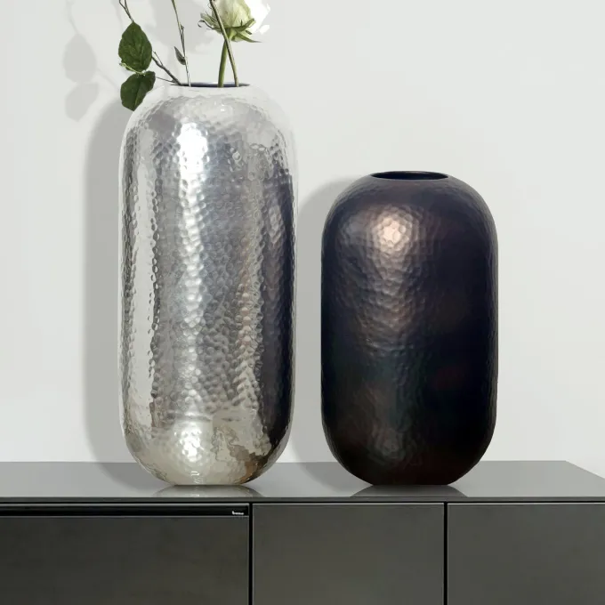 Vase 2er Set FineBuy Blumenvase Aluminium Hammerschlag Tischvase Modern Rund