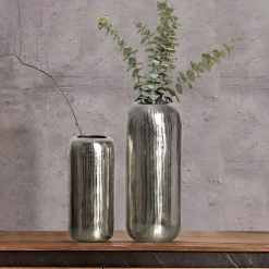Vase 2er Set FineBuy Blumenvase Aluminium Zylinder Tischvase Rund Dekovase