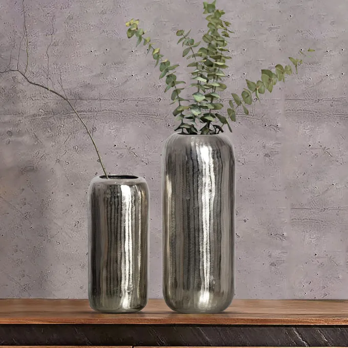 Vase 2er Set FineBuy Blumenvase Aluminium Zylinder Tischvase Rund Dekovase