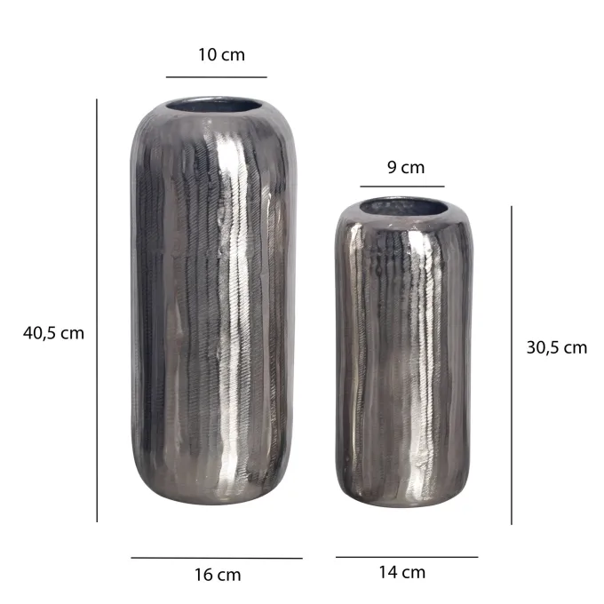 Vase 2er Set FineBuy Blumenvase Aluminium Zylinder Tischvase Rund Dekovase