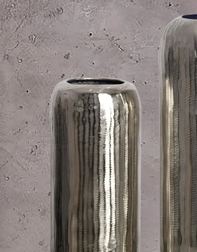 Vase 2er Set FineBuy Blumenvase Aluminium Zylinder Tischvase Rund Dekovase