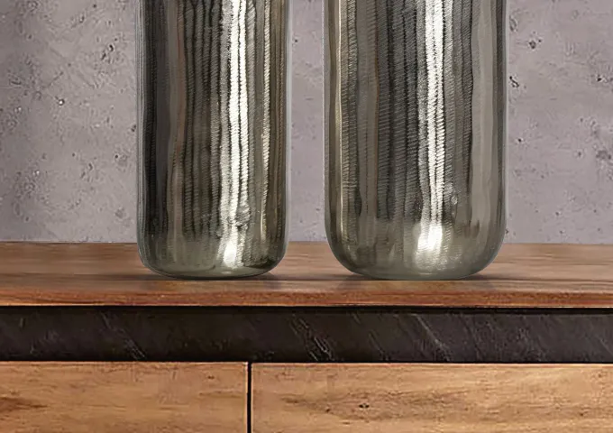 Vase 2er Set FineBuy Blumenvase Aluminium Zylinder Tischvase Rund Dekovase
