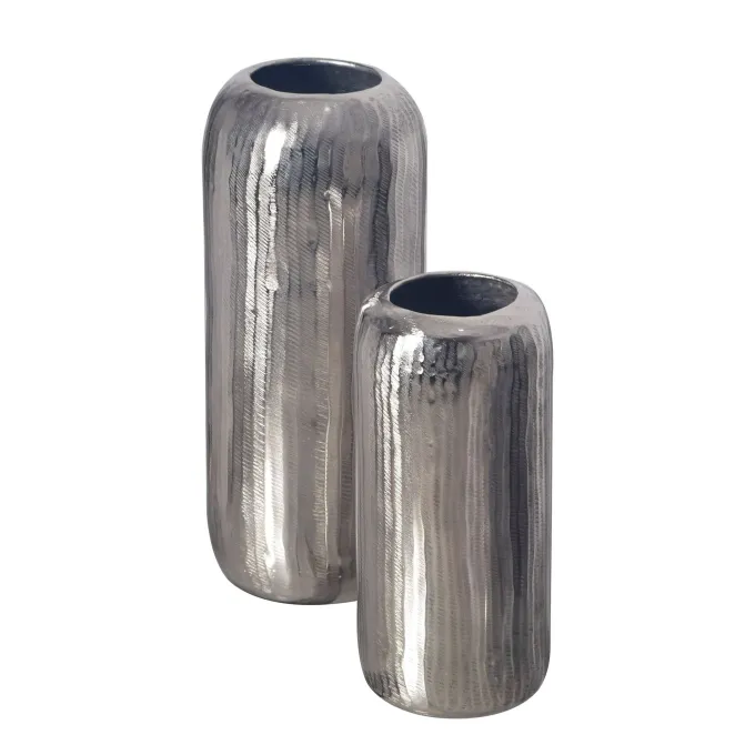 Vase 2er Set FineBuy Blumenvase Aluminium Zylinder Tischvase Rund Dekovase
