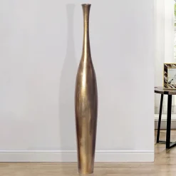 Vase FineBuy Aluminium Gold Blumenvase XXL Bodenvase Wohndeko Groß Alu Modern