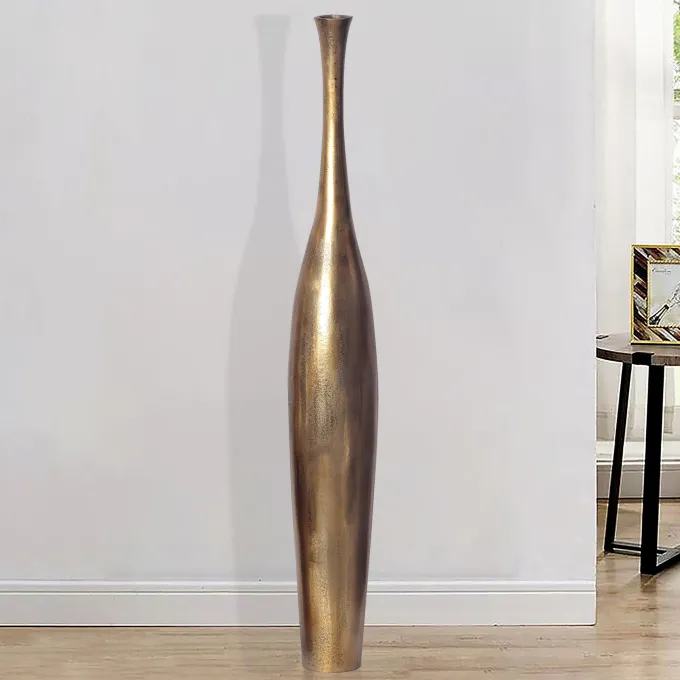 Vase FineBuy Aluminium Gold Blumenvase XXL Bodenvase Wohndeko Groß Alu Modern